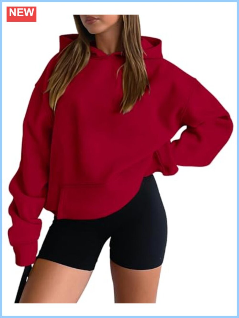 Women's Hoodie Long Sleeve Pullover Kangaroo Pocket Drop Shoulder Cotton Blend